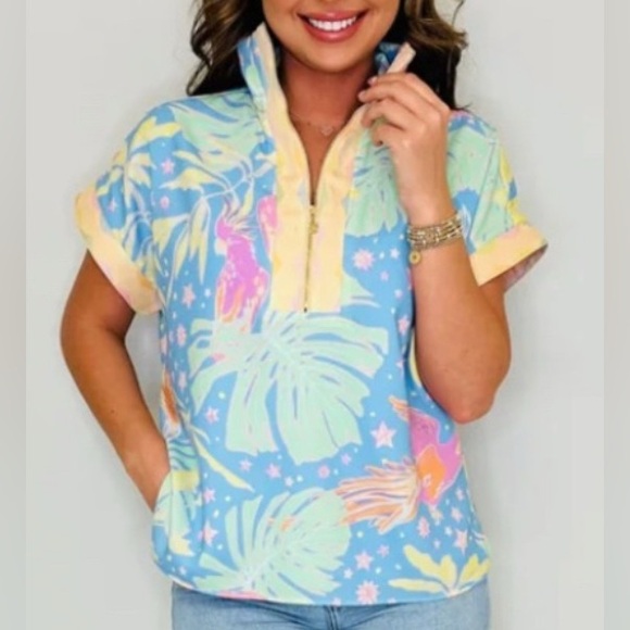 Emily Mccarthy Tops - Emily McCarthy Parrot 🦜 Party Poppy Pullover Blue XXS